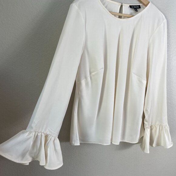 J Crew Womens Plus XXL Ruffled Cuff Blouse Ivory Long Sleeve Satin Top - Picture 2 of 8